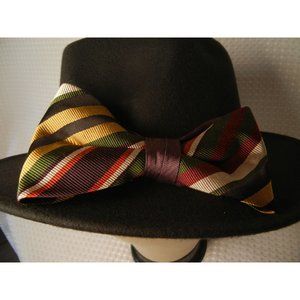 Boho Fedora woman's fancy big bow hat, Black fedora with multicolor striped hatb